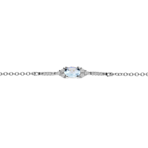 BRACELET ARGENT RHODIÉ TOPAZE BLEU VERITABLE ET OXYDES BLANCS SERTIS 15+4CM