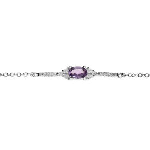 BRACELET ARGENT RHODIÉ AMÉTHYSTE VERITABLE ET OXYDES BLANCS SERTIS 15+4CM