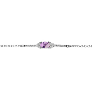 BRACELET ARGENT RHODIÉ AMÉTHYSTE VERITABLE ET OXYDES BLANCS SERTIS 15+4CM