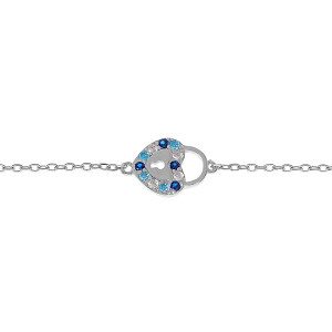 BRACELET ARGENT RHODIÉ COEUR CADENAS OXYDES BLEUS 16+1+1CM