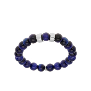 BRACELET ARGENT RHODIÉ EXTENSIBLE BOULES OEIL DE TIGRE BLEU VÉRITABLE 2 CHARMS A GRAVER