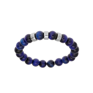 BRACELET ARGENT RHODIÉ EXTENSIBLE BOULES OEIL DE TIGRE BLEU VÉRITABLE 3 CHARMS A GRAVER