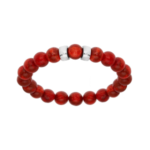 BRACELET ARGENT RHODIÉ EXTENSIBLE BOULES CORAIL VÉRITABLE 2 CHARMS A GRAVER