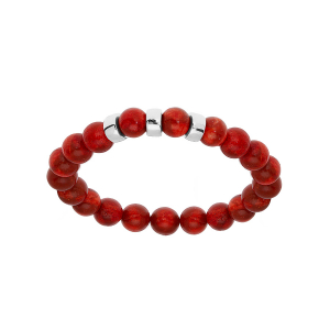 BRACELET ARGENT RHODIÉ EXTENSIBLE BOULES CORAIL VÉRITABLE 3 CHARMS A GRAVER