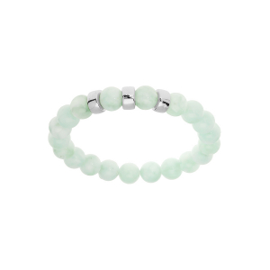 BRACELET ARGENT RHODIÉ EXTENSIBLE BOULES ANGELITE VERT CLAIR VÉRITABLE 3 CHARMS A GRAVER