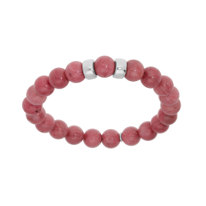 BRACELET ARGENT RHODIÉ EXTENSIBLE BOULES RHODOCROSITE ROSE VÉRITABLE 2 CHARMS A GRAVER