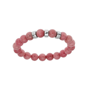 BRACELET ARGENT RHODIÉ EXTENSIBLE BOULES RHODOCROSITE ROSE VÉRITABLE 3 CHARMS A GRAVER