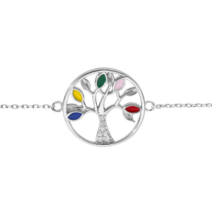 BRACELET ARGENT RHODIÉ ARBRE DE VIE RÉSINE MULTI COULEURS ET OXYDES BLANCS 16+3CM