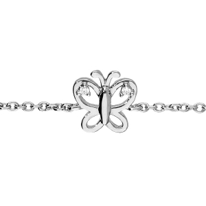 BRACELET ARGENT RHODIÉ PAPILLON AJOURE OXYDES BLANCS 16+3CM