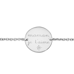 BRACELET ARGENT RHODIÉ PASTILLE  MAMAN JE T'AIME 1 OXYDE BLANC SERTI 16+3CM