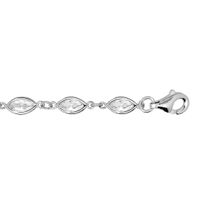 BRACELET ARGENT RHODIÉ NAVETTES OXYDES BLANCS SERTIS 16+3CM