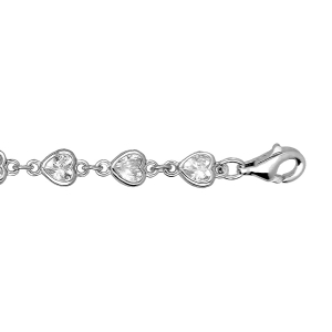 BRACELET ARGENT RHODIÉ COEURS OXYDES BLANCS SERTIS 16+3CM