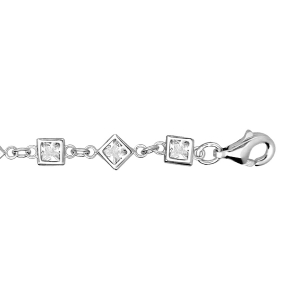 BRACELET ARGENT RHODIÉ CARRÉS ET LOSANGES OXYDES BLANCS SERTIS 16+3CM