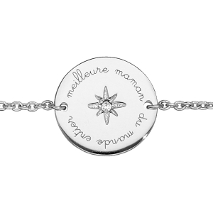 BRACELET ARGENT RHODIÉ  MEILLEURE MAMAN DU MONDE ENTIER AVEC OXYDE BLANC SERTI 16+3CM