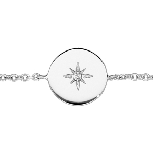 BRACELET ARGENT RHODIÉ PASTILLE AVEC ETOILE OXYDE BLANC SERTI 16+3CM