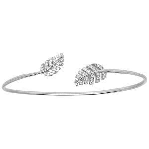 BRACELET ARGENT RHODIÉ JONC FEUILLAGE OXYDES BLANCS SERTIS