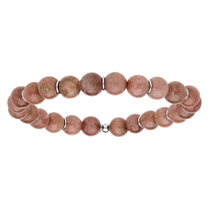 BRACELET EXTENSIBLE BOULE AGATE ROSE AVEC RONDELLES ARGENT RHODIÉ