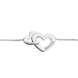 BRACELET ARGENT RHODIÉ DOUBLE COEUR (UN PEU, BEAUCOUP) 16+2CM