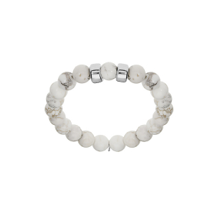 BRACELET ARGENT RHODIÉ EXTENSIBLE BOULES  HOWLITE BLANCHES ET MARRON VÉRITABLE 2 CHARMS A GRAVER