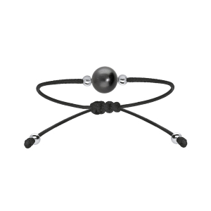BRACELET ARGENT RHODIE CORDON RÉGLABLE NOIR PERLE DE CULTURE DE TAHITI 7MM