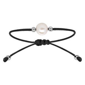 BRACELET ARGENT RHODIÉ CORDON RÉGLABLE NOIR PERLE DE CULTURE D'EAU DOUCE