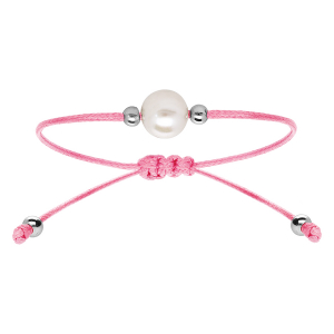 BRACELET ARGENT RHODIÉ CORDON RÉGLABLE ROSE PERLE DE CULTURE D'EAU DOUCE