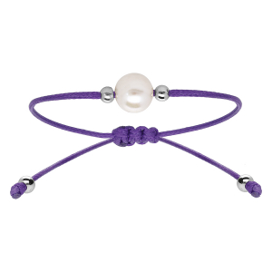 BRACELET ARGENT RHODIÉ CORDON RÉGLABLE VIOLET PERLE DE CULTURE D'EAU DOUCE