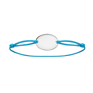 BRACELET CORDON BLEU COULISSANT AVEC PLAQUE ARGENT  RHODIÉ