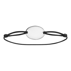 BRACELET CORDON NOIR COULISSANT AVEC PLAQUE ARGENT RHODIÉ