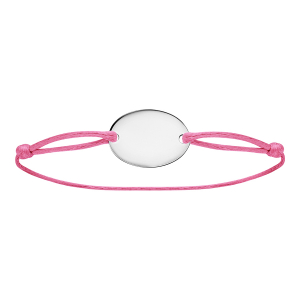 BRACELET CORDON ROSE COULISSANT AVEC PLAQUE ARGENT RHODIÉ