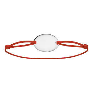 BRACELET CORDON ROUGE COULISSANT AVEC PLAQUE ARGENT RHODIÉ