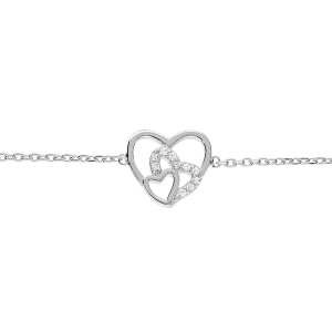 BRACELET ARGENT RHODIÉ COEURS OXYDES BLANCS SERTIS 16+2CM
