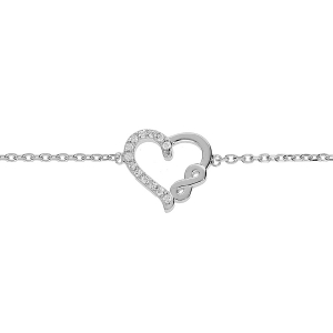BRACELET ARGENT RHODIÉ COEUR ET INFINI OXYDES BLANCS SERTIS 16+2CM