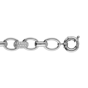BRACELET ARGENT RHODIÉ FERMOIR BOUEE PIERRES BLANCHES 20CM