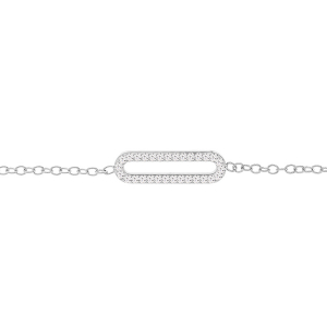 BRACELET ARGENT RHODIÉ MAILLE RECTANGULAIRE OXYDES BLANCS SERTIS 16+3CM