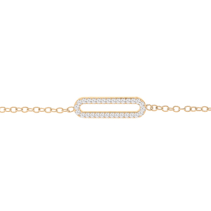 BRACELET ARGENT ET DORURE JAUNE MAILLE RECTANGULAIRE OXYDES BLANCS SERTIS 16+3CM