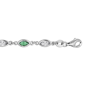 BRACELET ARGENT RHODIÉ OXYDES BLANCS ET VERTS SERTIS 16+3CM