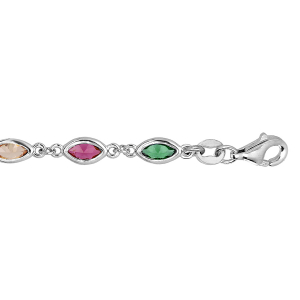 BRACELET ARGENT RHODIÉ OXYDES SERTIS MULTI COULEUR 16+3CM