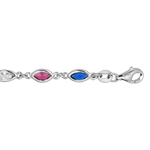 BRACELET ARGENT RHODIÉ OXYDES 3 BLEU BLANC ROUGE SERTIS 16+3CM