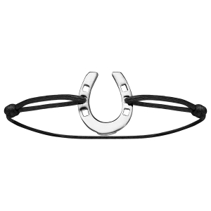 BRACELET CORDON REGLABLE NOIR ARGENT RHODIÉ FER A CHEVAL