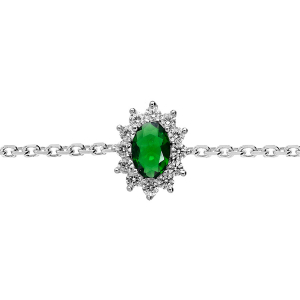 BRACELET ARGENT RHODIÉ OXYDE VERT ET CONTOUR OXYDES BLANCS 16+3CM