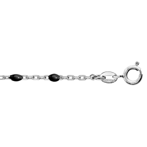 BRACELET ARGENT RHODIÉ OLIVES RÉSINE NOIRE 15+3CM