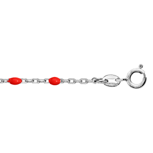 BRACELET ARGENT RHODIÉ OLIVES RÉSINE ROUGE 15+3CM