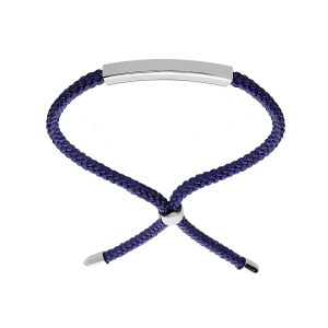 BRACELET ARGENT RHODIÉ CORDON COULISSANT BLEU FONCÉ ET PLAQUE A GRAVER