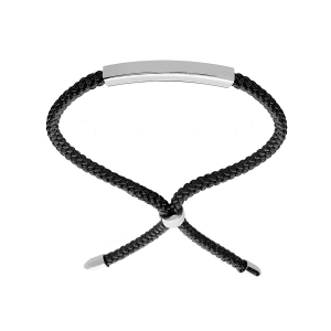 BRACELET ARGENT RHODIÉ CORDON COULISSANT NOIR ET PLAQUE A GRAVER