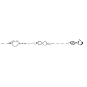 BRACELET ARGENT RHODIÉ COEURS ET INFINIS 16+3CM