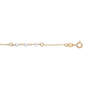 BRACELET ARGENT ET DORURE JAUNE  9 PERLES BLANCHES IMITATION 16+3CM