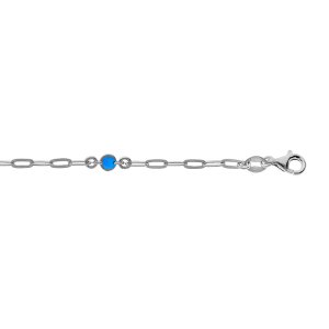 BRACELET ARGENT RHODIÉ PETITE MAILLE RECTANGULAIRE 3 RONDS AVEC RÉSINE BLEUE FONCÉ 16+3CM