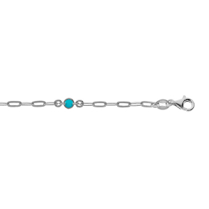 BRACELET ARGENT RHODIÉ PETITE MAILLE RECTANGULAIRE 3 RONDS AVEC RÉSINE BLEUE CIEL 16+3CM