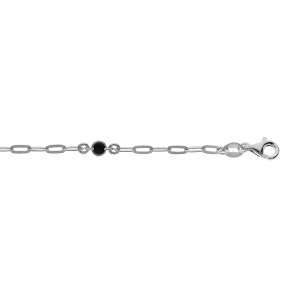 BRACELET ARGENT RHODIÉ PETITE MAILLE RECTANGULAIRE 3 RONDS AVEC RÉSINE NOIRE 16+3CM